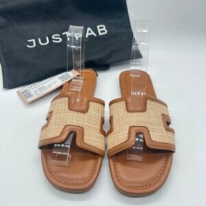 Justfab Becca Flat Sandals Womens 8 Brown Woven Upper Comfortable Slip-On NEW‎